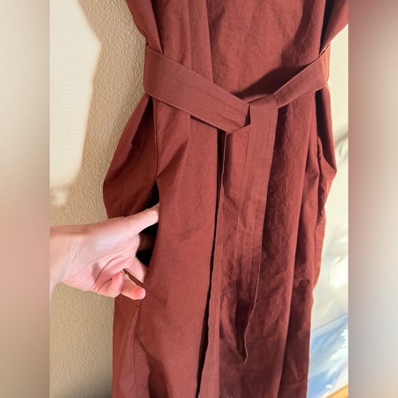 Kowtow Midi Dress in Rust S EUC Square Neckline Belted organic cotton - Picture 5 of 7